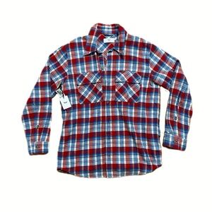 Aritzia TNA Blue Red and White Oversized Plaid Flannel Jacket Shacket